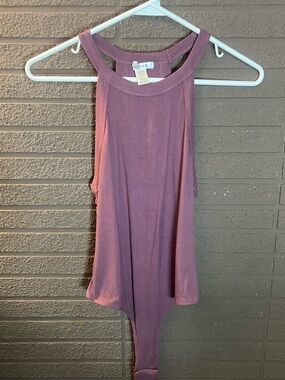 Bozzolo Ribbed Mauve Halter Tank Bodysuit - Women's